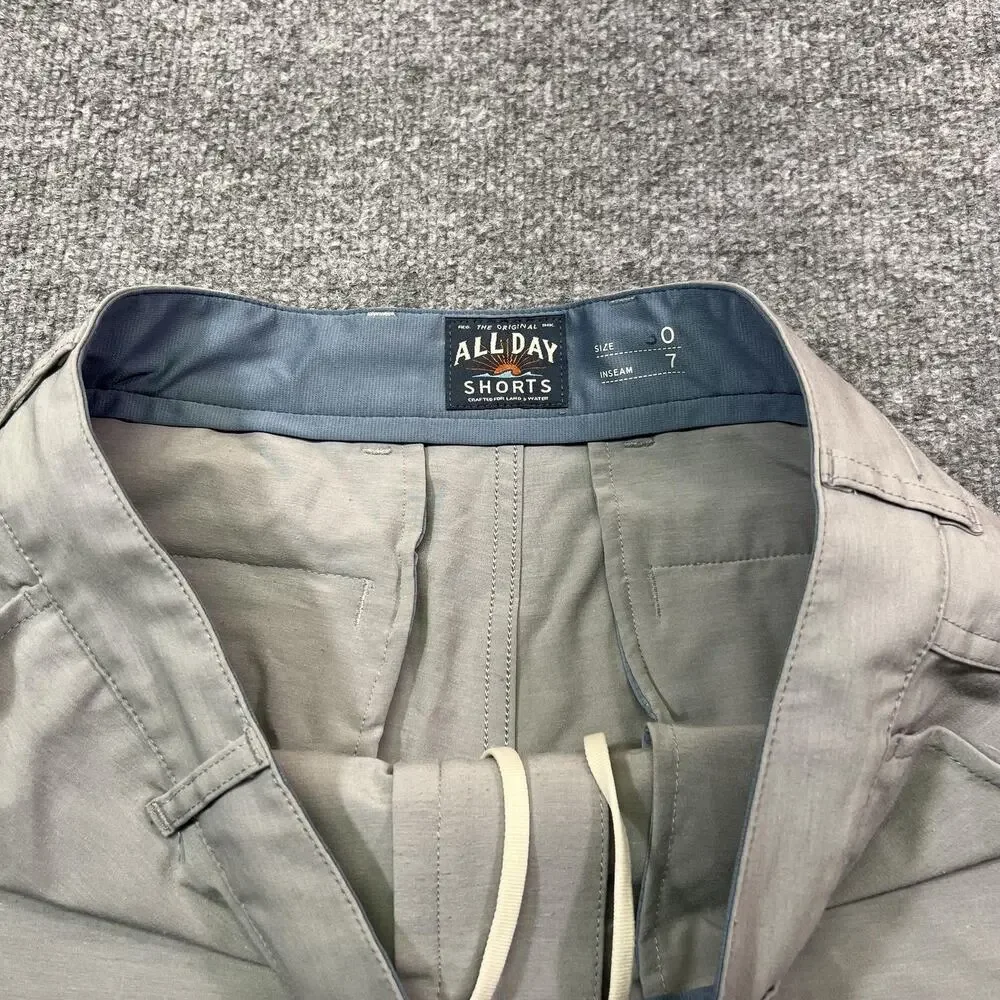 Faherty All Day Shorts Mens 30 Gray Chino Quick Dry 7 Inch Inseam Casual